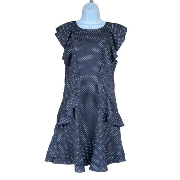 NWT Olivia Grey Polka Dot Ruffle Minidress - Picture 1 of 3